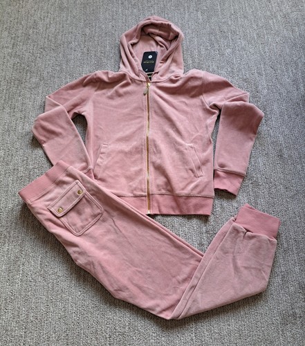 Womens Velour Hip Hop Pocket Joggers Soft Pink Track Suit Size Small