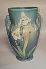 Roseville Pottery Iris 2-Handled Vase 921-8 USA Vintage Blue GEORGEOUS
