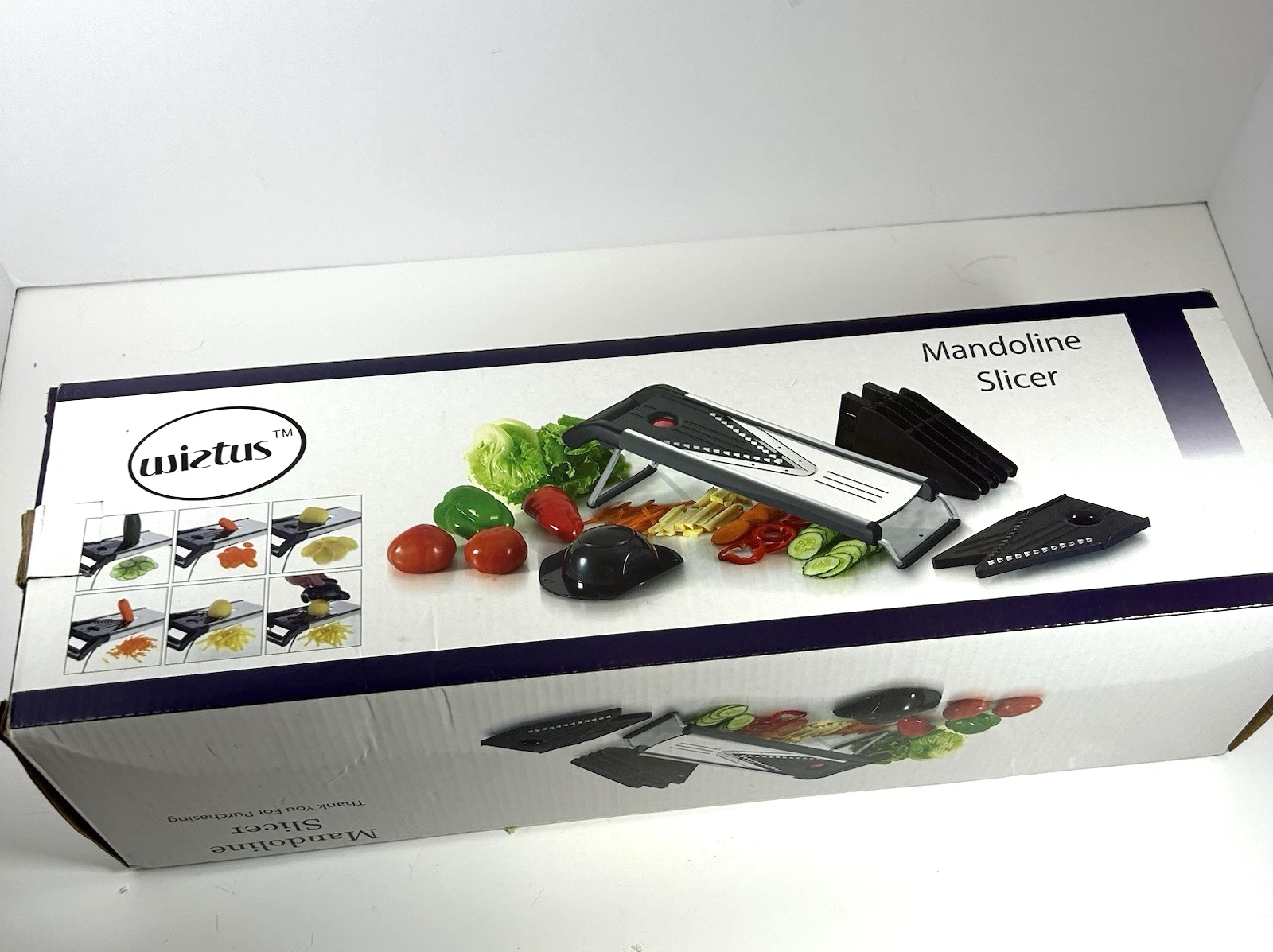 Wiztus Deluxe Stainless Steel Mandoline Slicer 5 Blades Chrome & Food Holder