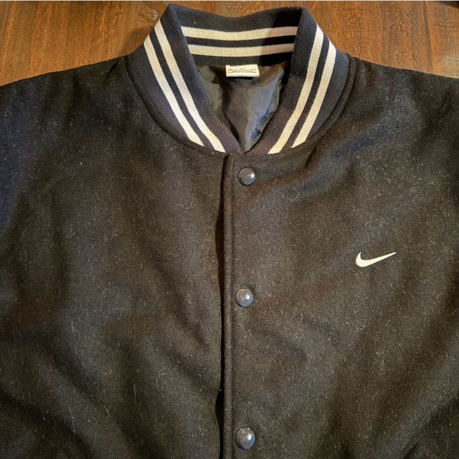 NIKE UniSex Authentics Black Wool Varsity Bomber Jacket - Size XXL image 7