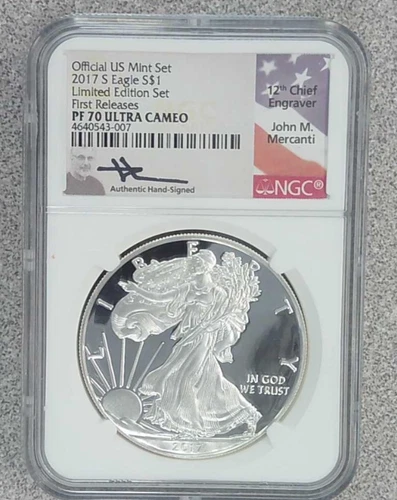 2017-S Proof 1 oz. .999 American Silver Eagle NGC PR70 Ultra Mercanti Auto (007)