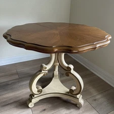 Vintage 60s Thomasville French Provincial  25” Round Waved Edge  Cocktail Table