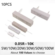 10x Cement Ceramic Resistor 5W 10W 20W 30W 50W 100W 10 Ω 0.33 1K Ohm 0.05Ohm~10K