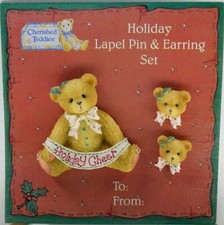 Cherished Teddies PIN /EARRINGS SET Christmas 141860 FREE FIRST CLASS SHIP