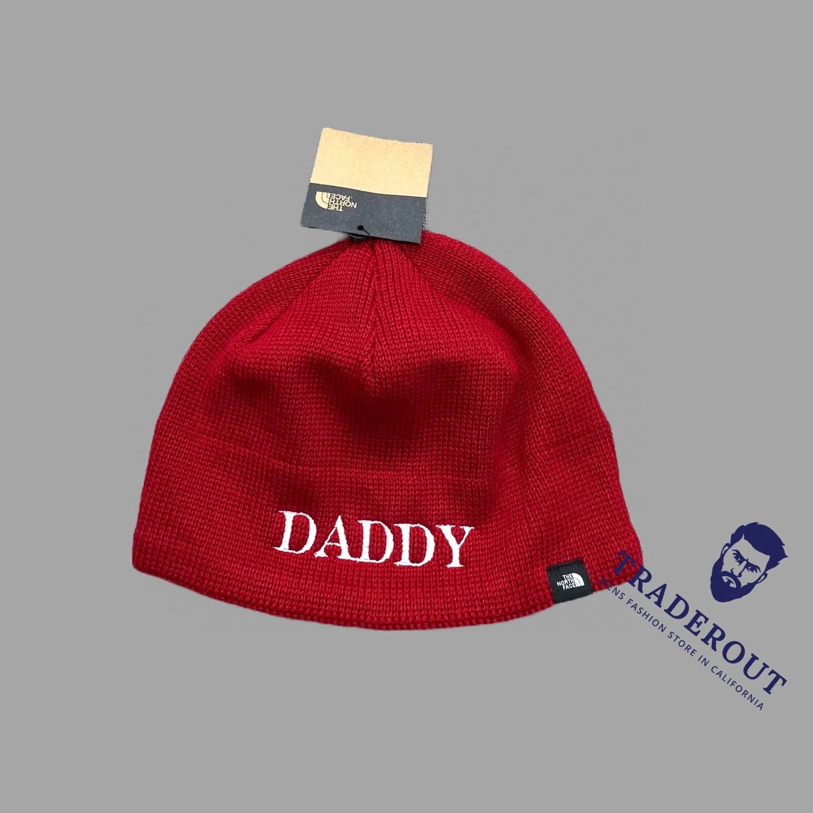Personalizable Daddy custom embroidery mens red Beanie hat fleece lined