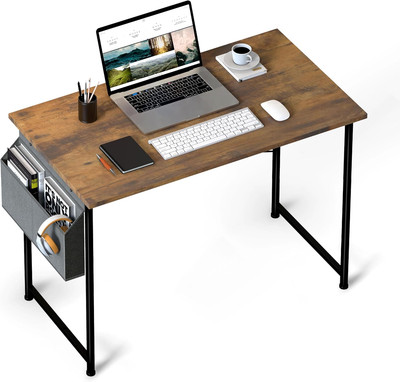 Home Office Computer Brown Small Desk, Modern Simple Style PC Table with Storage