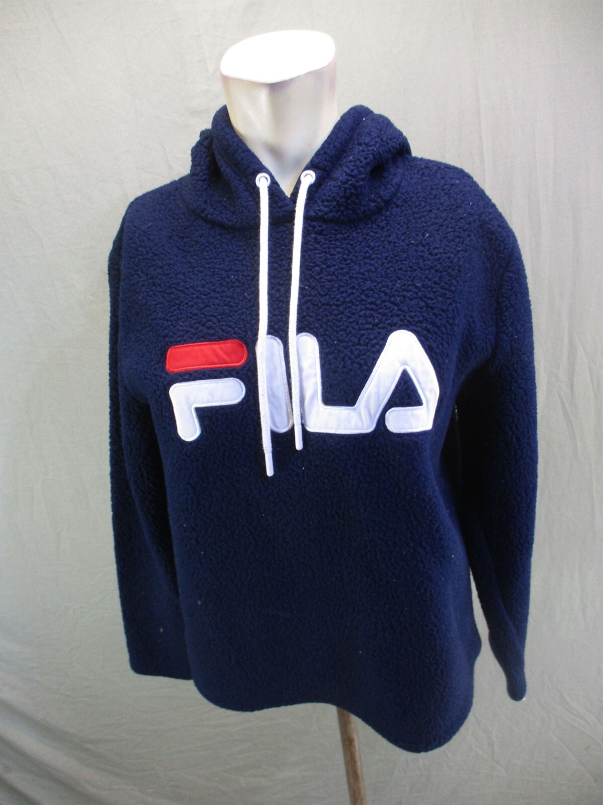 Felpa con cappuccio sportiva FILA taglia L donna blu misto cotone coulisse sherpa 961