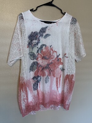 Ali Miles open weave short sleeve top size M Spring Beachy Coastal