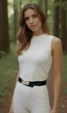 Women Black Stretch Waistband Narrow Thin Belt Gold Metal Oval Bling Buckle S M