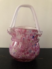 Art Glass Purse Shaped Vase w/Handles  Bow