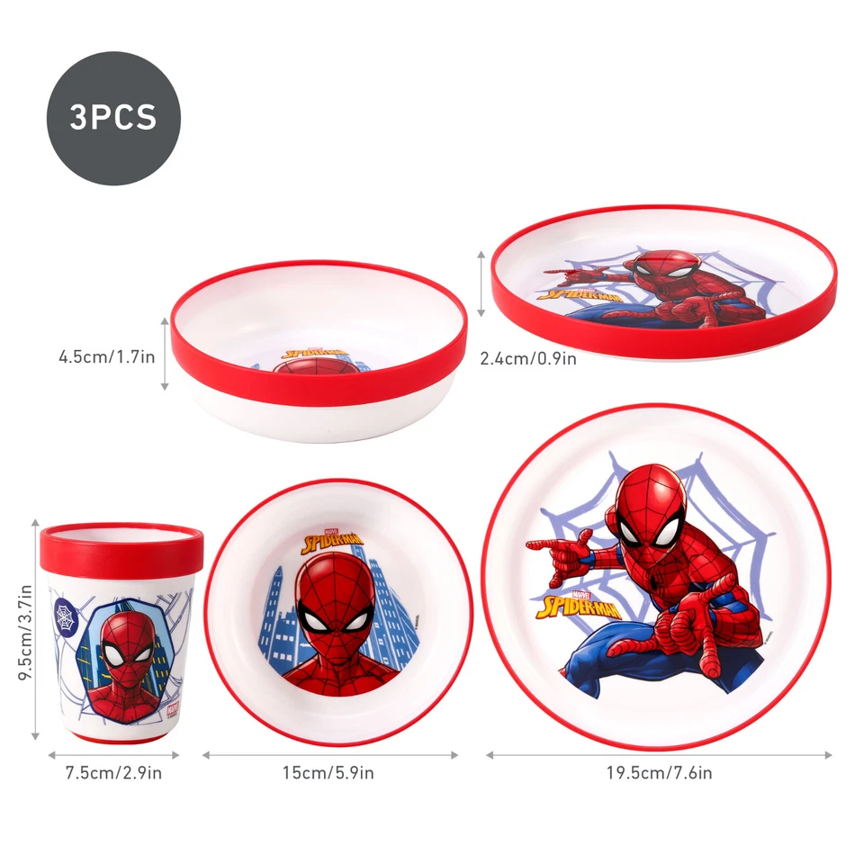 Set posate 6 pezzi per bambini Spiderman - piatto/ciotola/coppa/coltello/forchetta/cucchiaio - Immagine 2 di 4