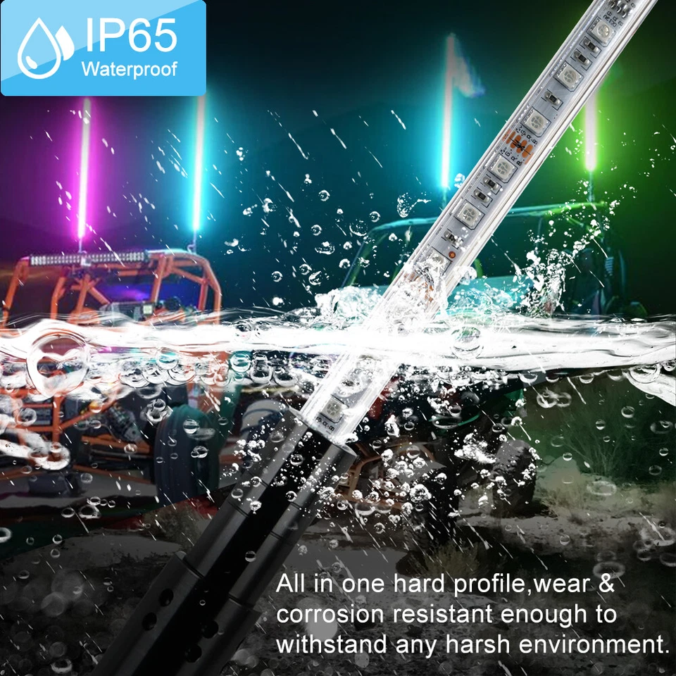 3ft 4ft 5ft 6ft RGB LED Whip Lights Antenna Flag for Jeep For Wrangler Bluetooth - Image 4 of 4