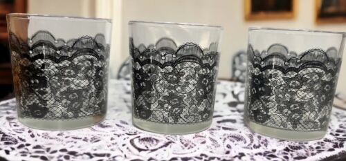 Liquor Glasses Vintage Gothic Style Cups Lace Print Drinking 3 Old Fashioned - Picture 1 of 7