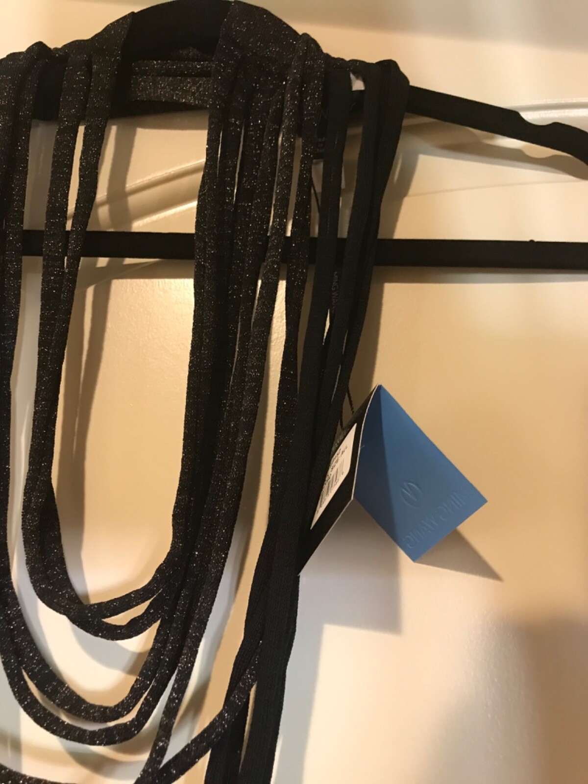 Knit Ming Wang Fabric Necklace Scarf Jewelry Black with Gold Sparkles Travel NEW