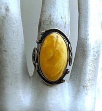 Vintage Solid Sterling Silver Baltic Butterscotch Egg Yolk Amber Cocktail Ring