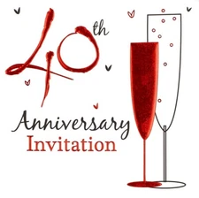 Pack of 6 Ruby 40th Wedding Anniversary Party Card Invitations & Envelopes