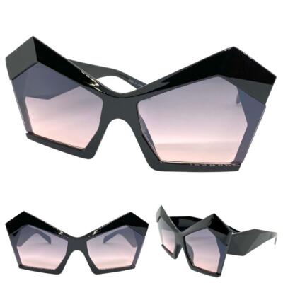 OVERSIZED Exaggerated Classy Elegant Retro Cat Eye SUN GLASSES Large Black Frame