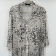Yushi Women's Made in USA Sheer Short Sleeve Full Zip Swim Cover Up Sz Large