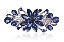 Flower Luxury Jewelry Design Hairpin Rhinestone Hair Barrette Dark Blue