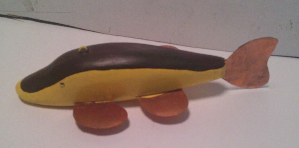 Vintage 8,5" handgeschnitzter 1 of a Kind Fischköder, Wandkunst, Männerhöhle, Bootshaus