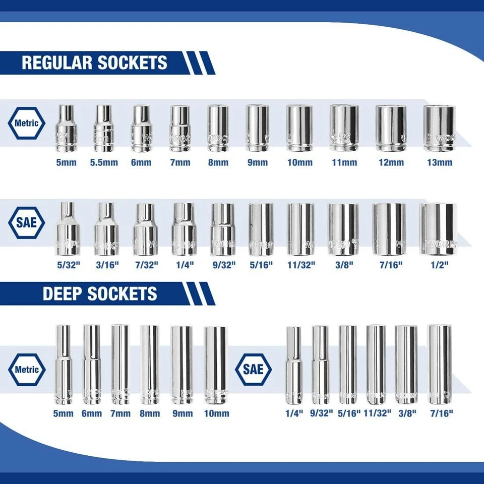 WORKPRO 70-Piece 1/4" Drive Socket Set with Quick-Release Ratchet Metric and SAE - Image 3 of 4
