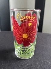 50s 60s MCM Boscul Peanut Butter Flower Drinking Glass 5" COSMOS Deep Red Yellow