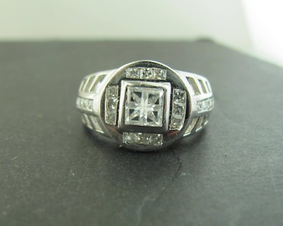 STERLING SILVER SQUARE IN A ROUND RIM DESIGN CZ RING Size:12 | eBay