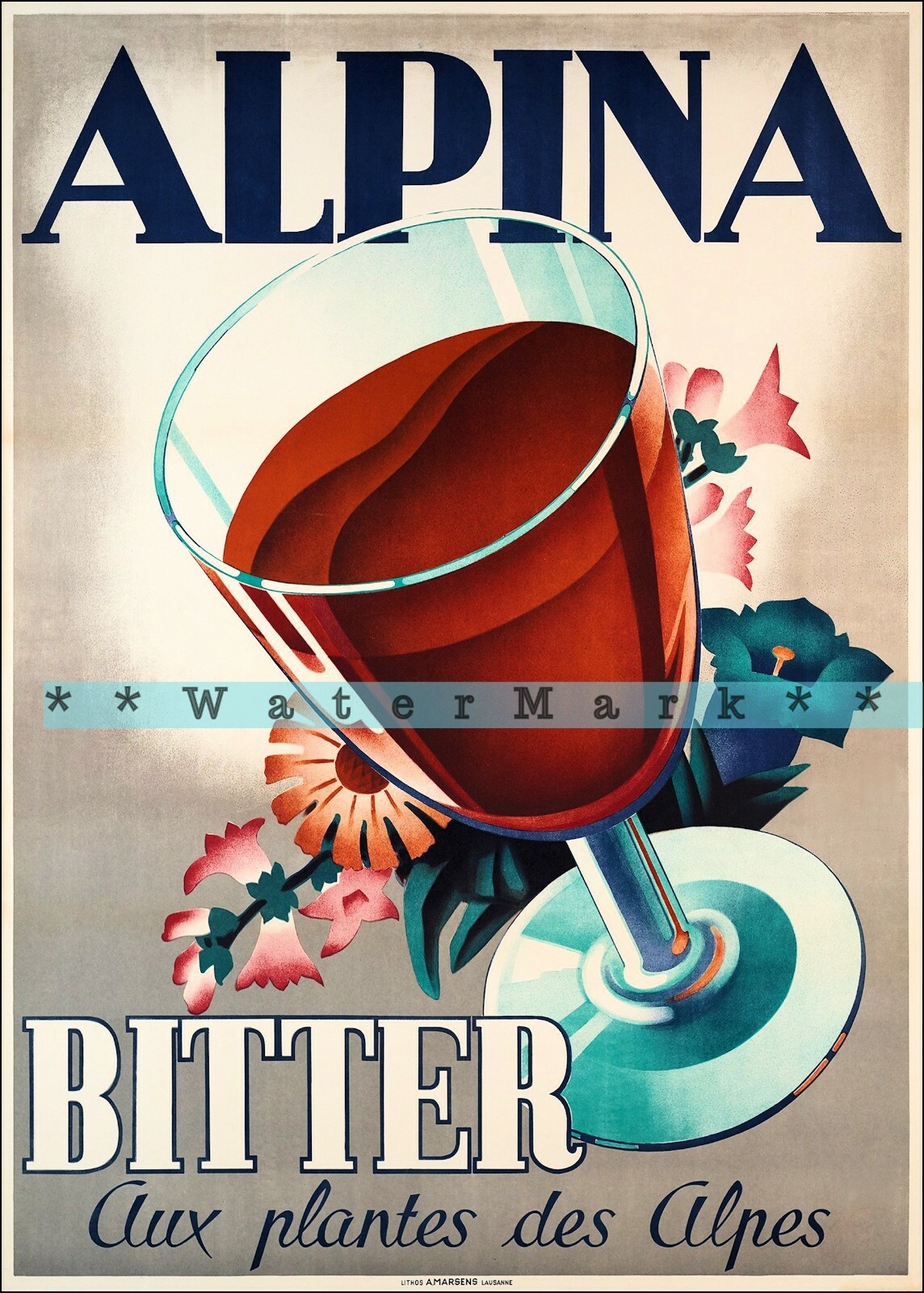 Vintage 1938 Alpina Bitter Swiss Alpine Drink Advert Art Poster Print