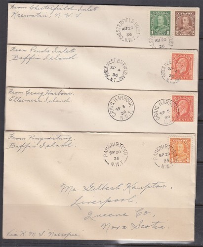 Canadá - RMS Nascopie 1935 North Sailing Comp. Juego de 8 cancelaciones de destino - Imagen 2 de 2
