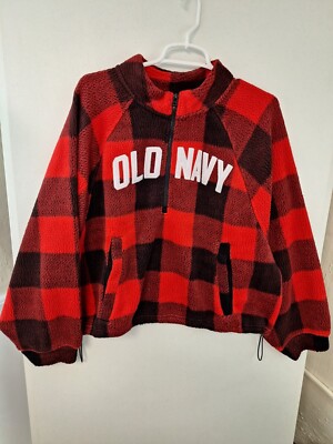 Old Navy Buffalo Check Sherpa Pullover Old Navy Sherpa 1/2 Zip Red