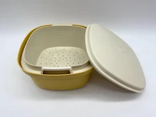 Vintage 3 Quart Tupperware Harvest Gold Steam N Store Steamer 888 Strainer w Lid