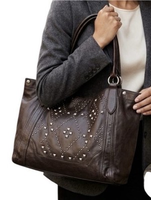 Frye Melissa Native Sun Slouchy Shoulder Bag Satchel Large Brown Leather Studded