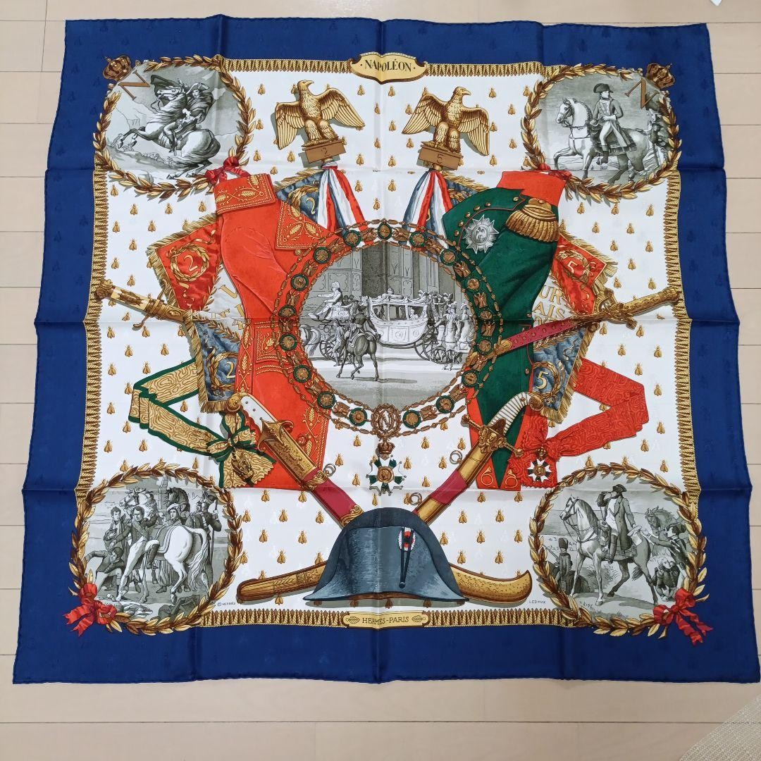 Hermes Napoleon Blue Silk Scarf 35in Authentic Excellent Used No Box