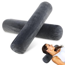 2PCS Neck Roll Pillow Cover, Gray Neck Roll Pillow Cover with Zipper, Round N...
