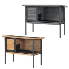 PawHut Rabbit Hutch Elevated with Tray, Openable Roof, Indoor/Outdoor