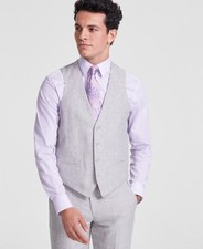 Bar III Men's Slim Fit Linen Suit Vest in Gray-Large 40-42R