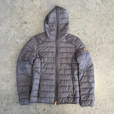 Save The Duck Jacket Size 0 Black Blue Ultra Light Hooded Puffer Plumtech Vegan