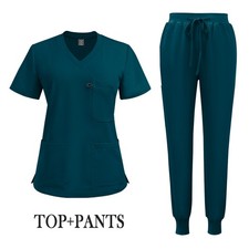2025 New Medical Scrub Uniform Set Tops Pants V-Neck Jogger for Hospital Clinic