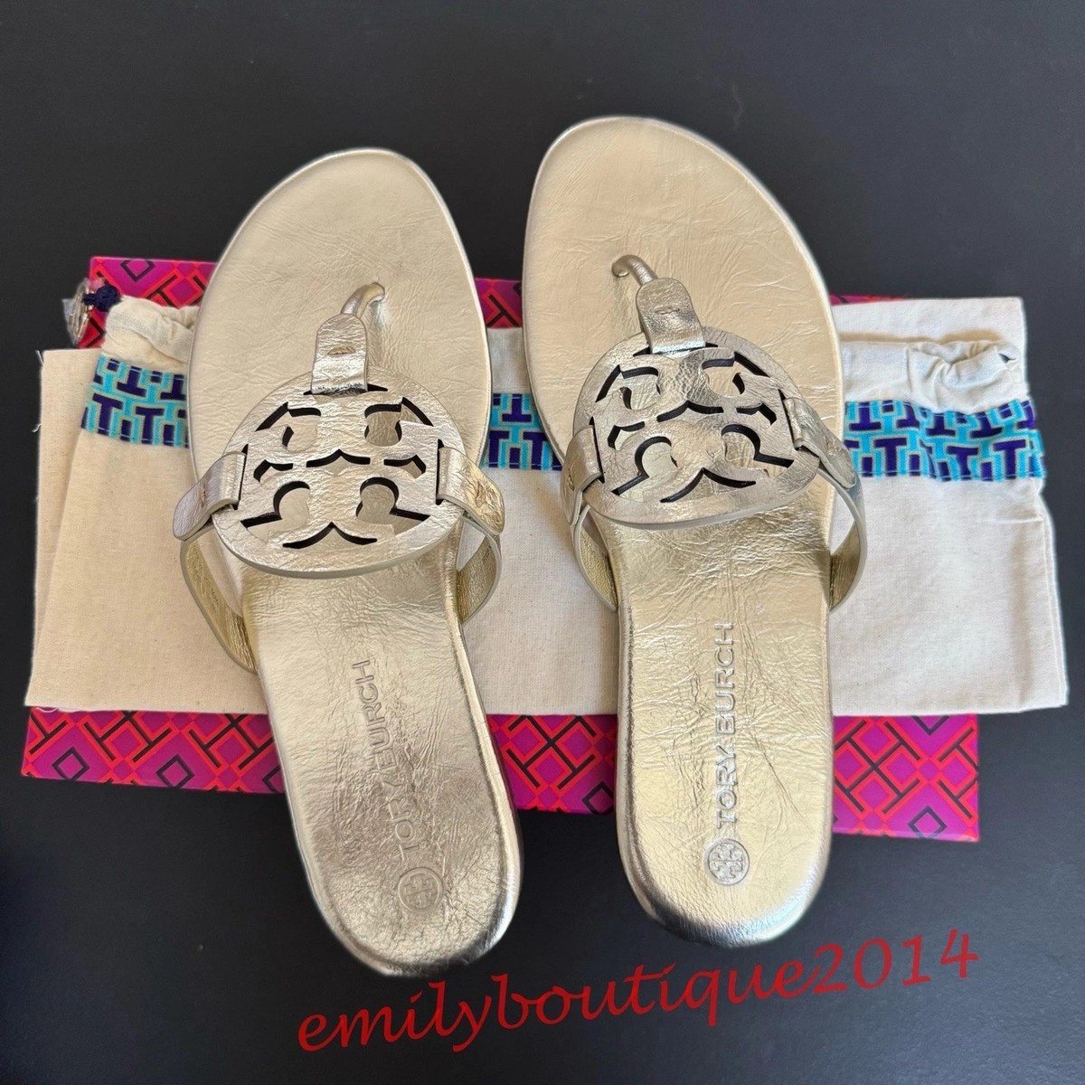 トリーバーチ トングサンダル スパークゴールド NIB Tory Burch Miller Size 8.5 Spark Gold Metallic Wrinkled