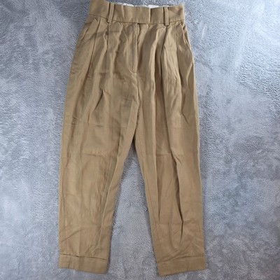 COS Women Size 2 Camel Pleated Tapered Trousers High Rise Lyocell Cotton Blend
