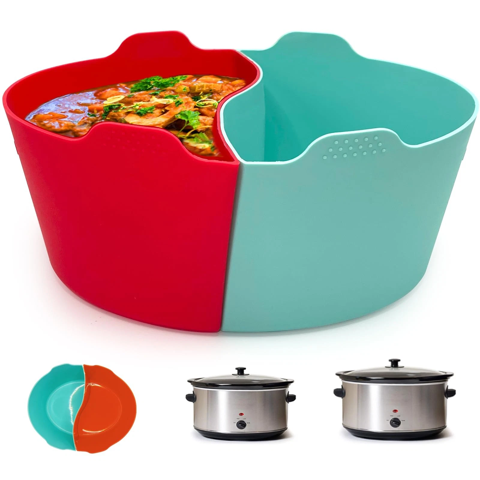 Magikichen Silicone Crock pot Liners,Slow Cooker 6-7 quart, QT_Blue+Red