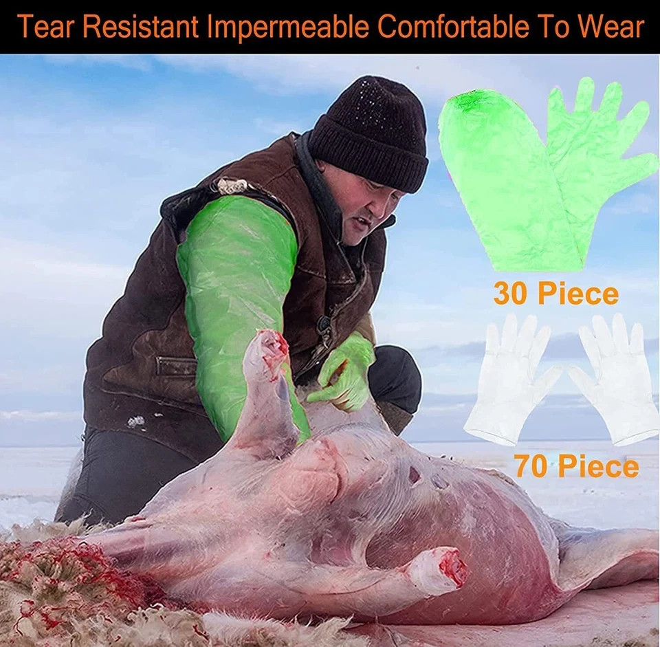 100 Pcs Extra Long Disposable, Field Dressing Gloves for, Gutting Field Dressing