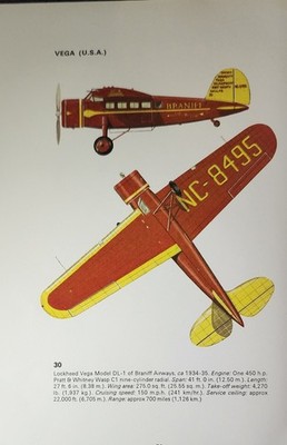 Lockheed Vega Picture Out of Print Aircraft Spec Info Sheet Decor Article     