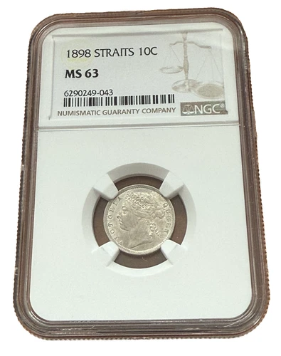 Straits Settlements British Colony 1898 Silver 10 Cents NGC MS63 Victoria