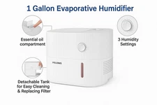 Pelonis 1 Gallon Evaporative Humidifier Top-Fill Quiet Auto-Off Oil Diffuser