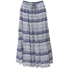 Gold Coast Boho Inspired Women's Maxi Skirt in Blue & White Floral, XL