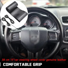 New Premium Black Genuine Leather Universal Fit Car Truck Steering Wheel Cover