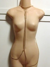 H Accessories Body Jewelry Gold Chain Rhinestone Front Back Long Drape Necklace