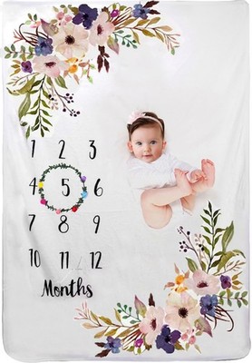Baby Monthly Milestone Blanket Floral Newborn Growth Chart Wreath 51x40 Inch