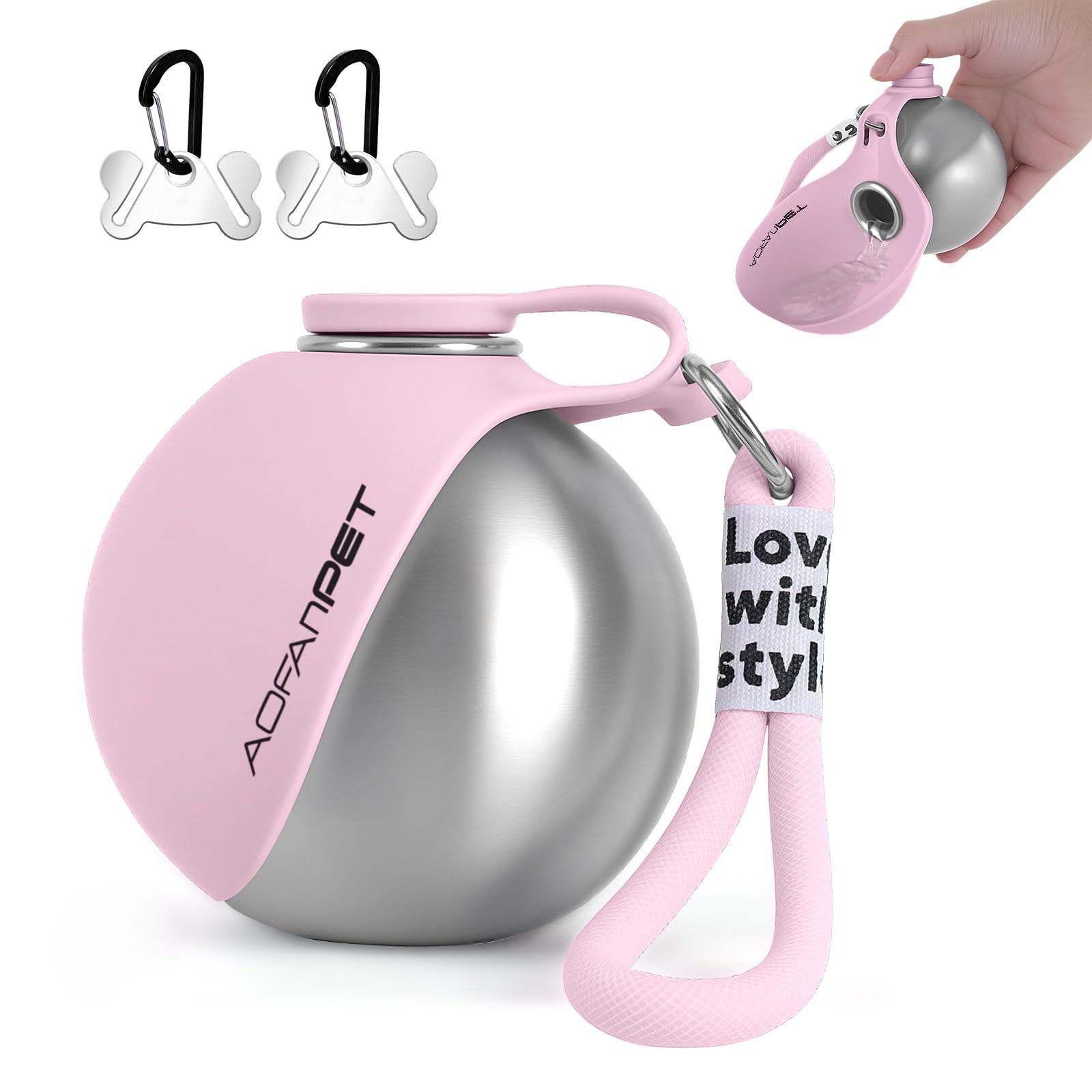 10oz Stainless Steel Travel Dog Water Dispenser Wit...